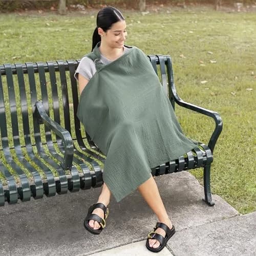 Comfy Cubs Muslin Nursing Cover Fern - 100% Muslin Breastfeeding Cover 21.5cm (8.5in) L x 16cm (6.3in) W | Breathable & Airy for Indian Climate thumbnail 5