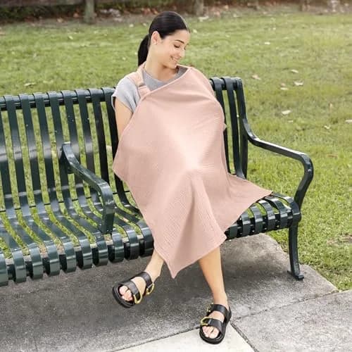 Comfy Cubs Muslin Nursing Cover Blush | Soft & Breathable Baby Nursing Scarf with Adjustable Neck Strap thumbnail 5