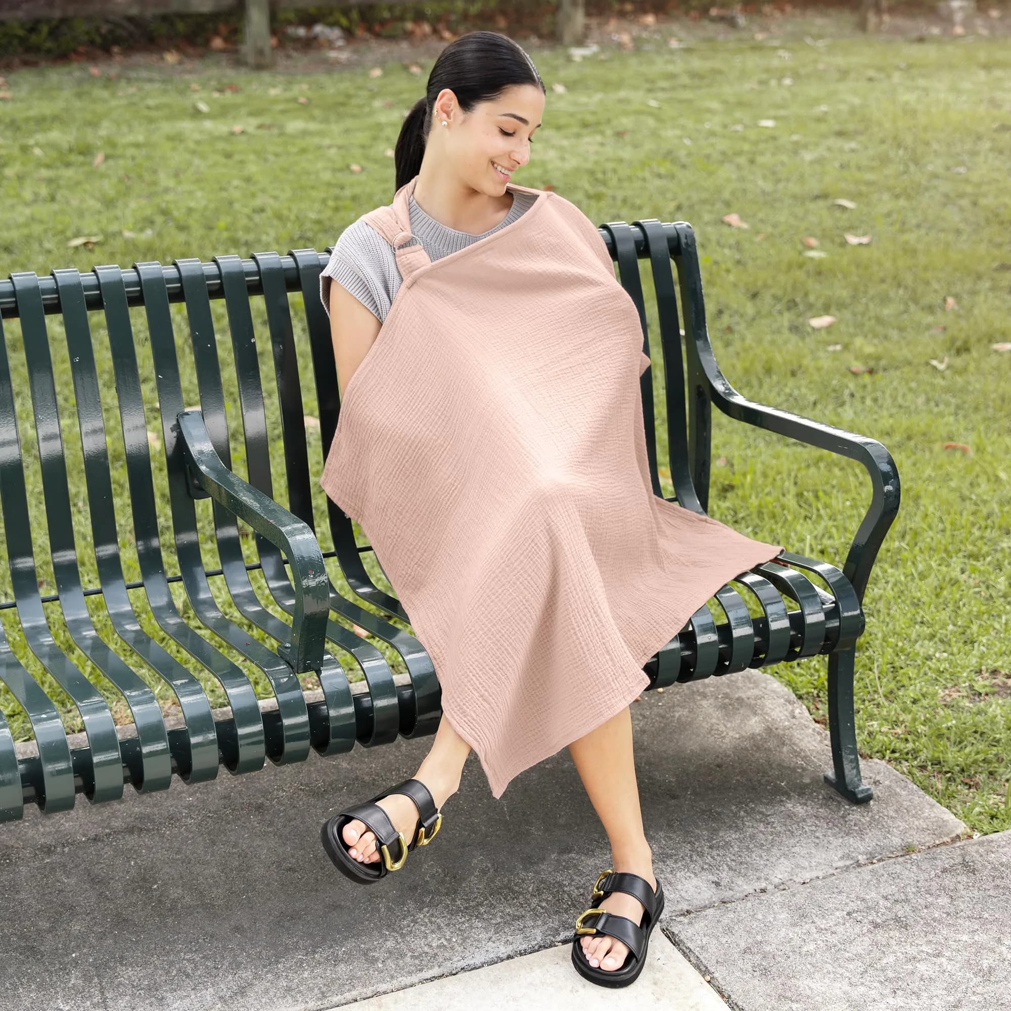 Comfy Cubs Muslin Nursing Cover Blush | Soft & Breathable Baby Nursing Scarf with Adjustable Neck Strap - view 5