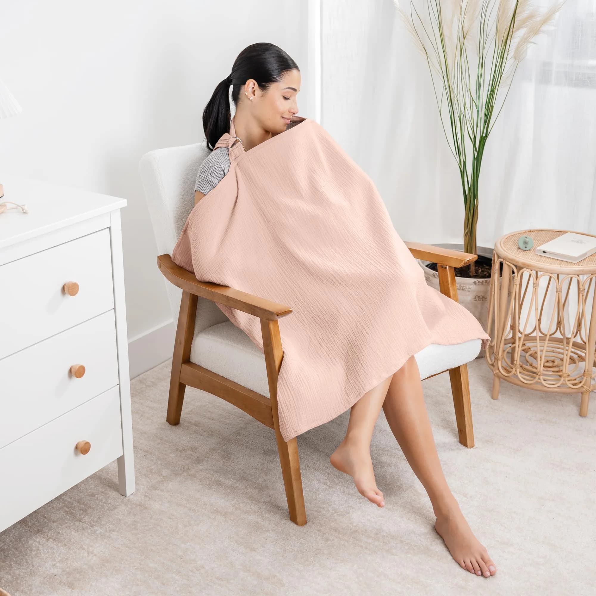 Comfy Cubs Muslin Nursing Cover Blush | Soft & Breathable Baby Nursing Scarf with Adjustable Neck Strap - view 2