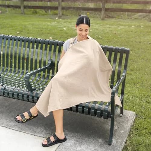 Comfy Cubs Muslin Nursing Cover Sand | Soft & Breathable Baby Nursing Scarf with Adjustable Neck Strap - Portable, Lightweight & Privacy Breast Feeding Cover thumbnail 5
