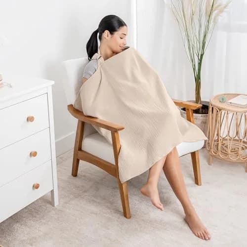 Comfy Cubs Muslin Nursing Cover Sand | Soft & Breathable Baby Nursing Scarf with Adjustable Neck Strap - Portable, Lightweight & Privacy Breast Feeding Cover thumbnail 2