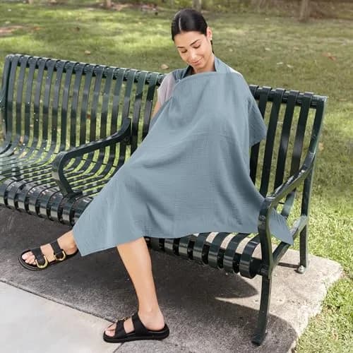 Comfy Cubs Muslin Nursing Cover Pacific Blue | Soft & Breathable Baby Nursing Scarf with Adjustable Neck Strap thumbnail 5