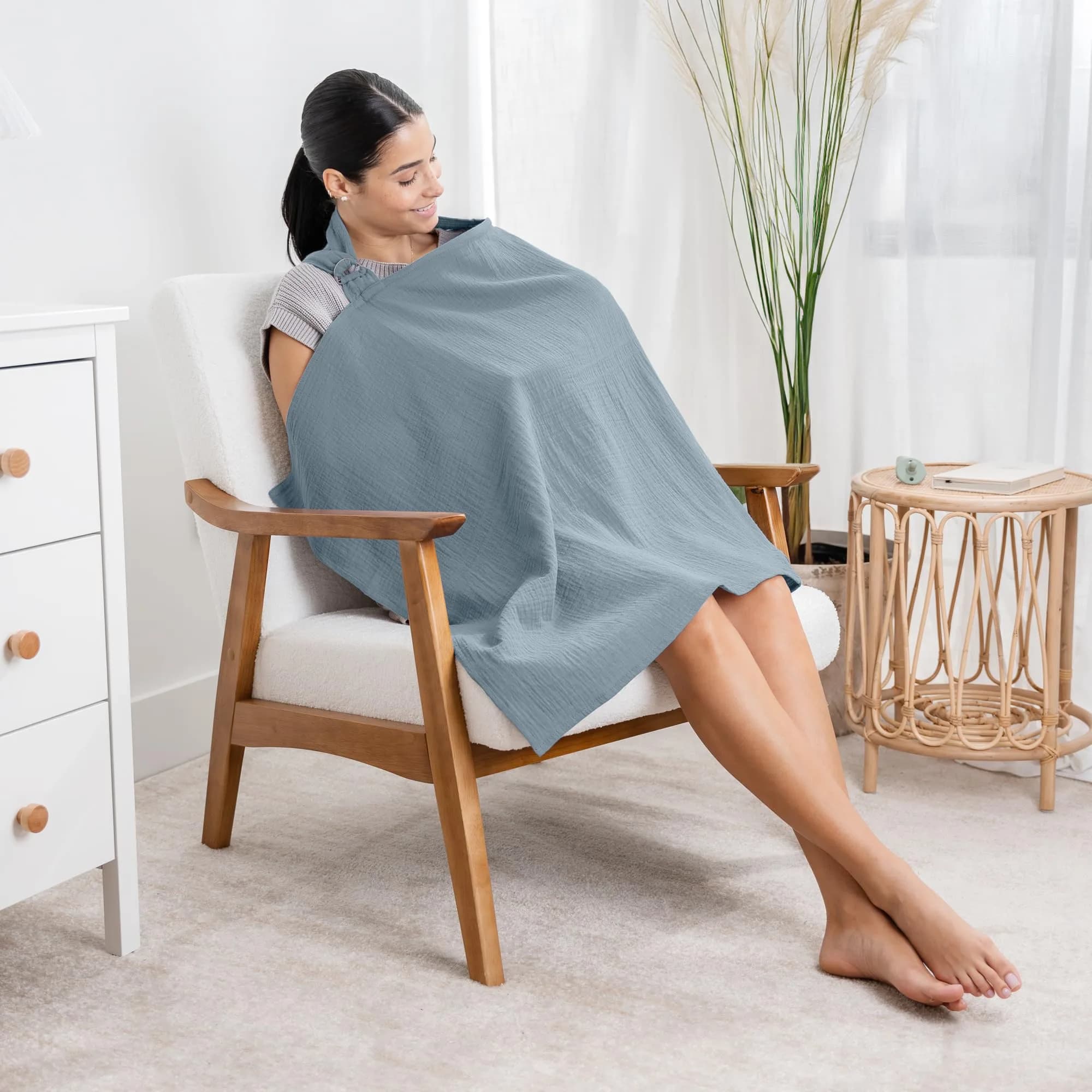 Comfy Cubs Muslin Nursing Cover Pacific Blue | Soft & Breathable Baby Nursing Scarf with Adjustable Neck Strap - view 2