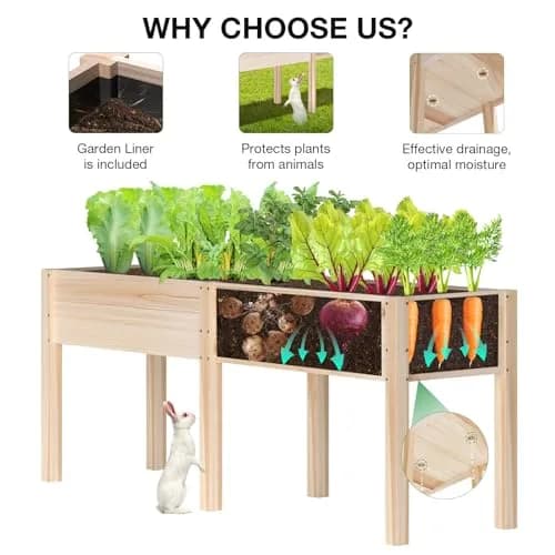 MIXC 333lbs Capacity Wooden Raised Garden Bed with Legs | Elevated Outdoor Planter for Vegetables & Herbs thumbnail 4