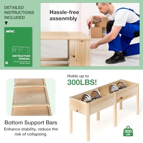 MIXC 333lbs Capacity Wooden Raised Garden Bed with Legs | Elevated Outdoor Planter for Vegetables & Herbs thumbnail 3