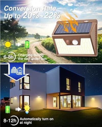 Peasur Solar Lights Outdoor Motion Sensor Waterproof 6 Pack | 140 LED Brown Solar Fence Light thumbnail 4
