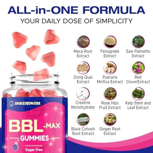 Jovariquethor Booty Gummies for Women - Peach Flavor | Multivitamins & Herbal Extracts for BBL Support thumbnail 3
