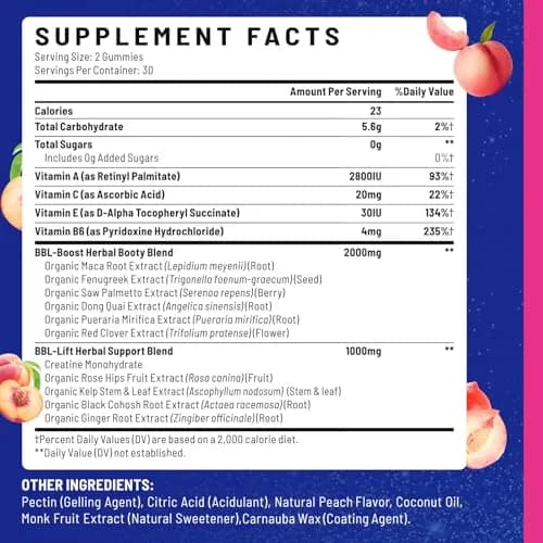 Jovariquethor Booty Gummies for Women - Peach Flavor | Multivitamins & Herbal Extracts for BBL Support thumbnail 7