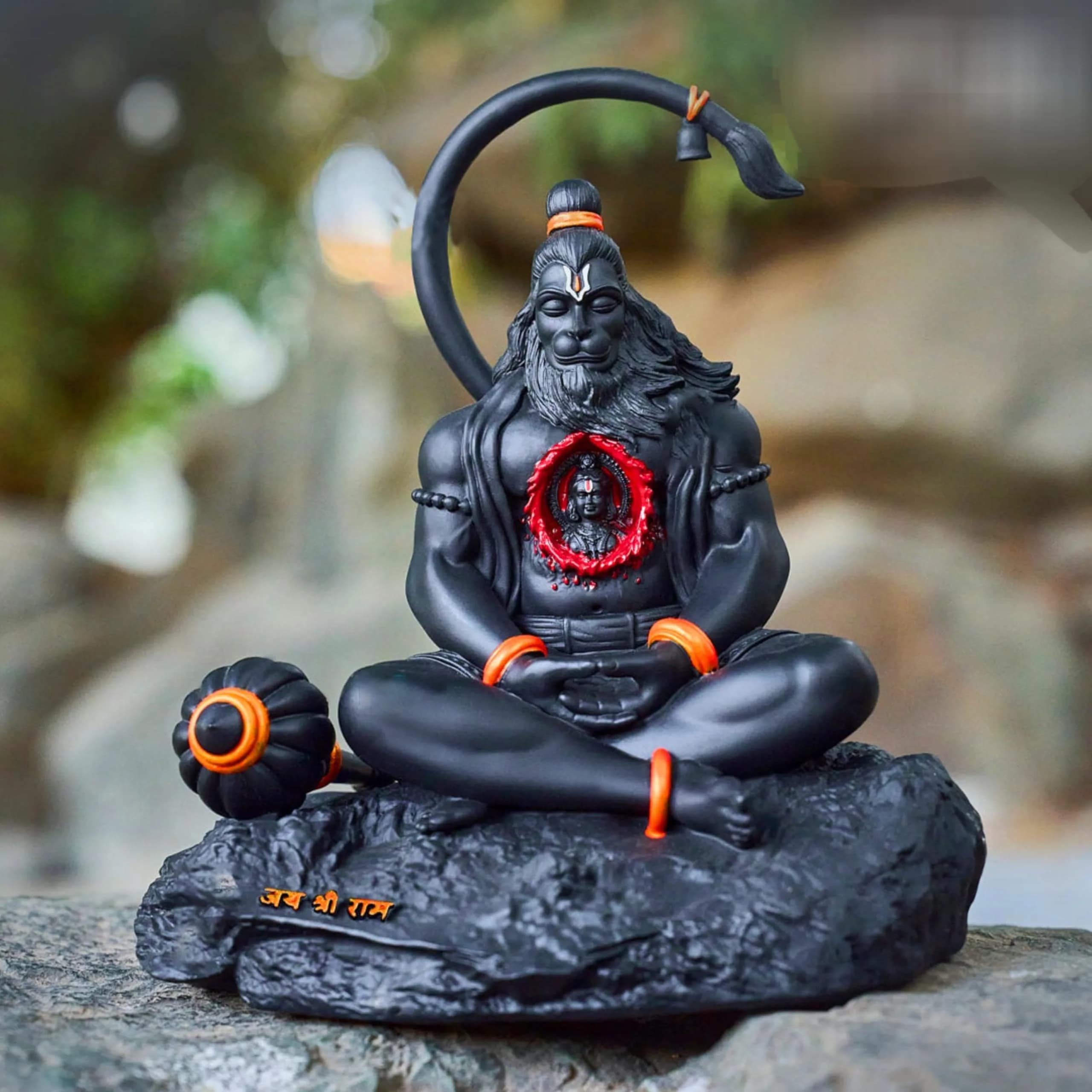 Blessing BUDDHA Hanuman Idol for Car Dashboard Ramlalla Small Statue 10 cm (4 in) | Spiritual Car Decor — Black