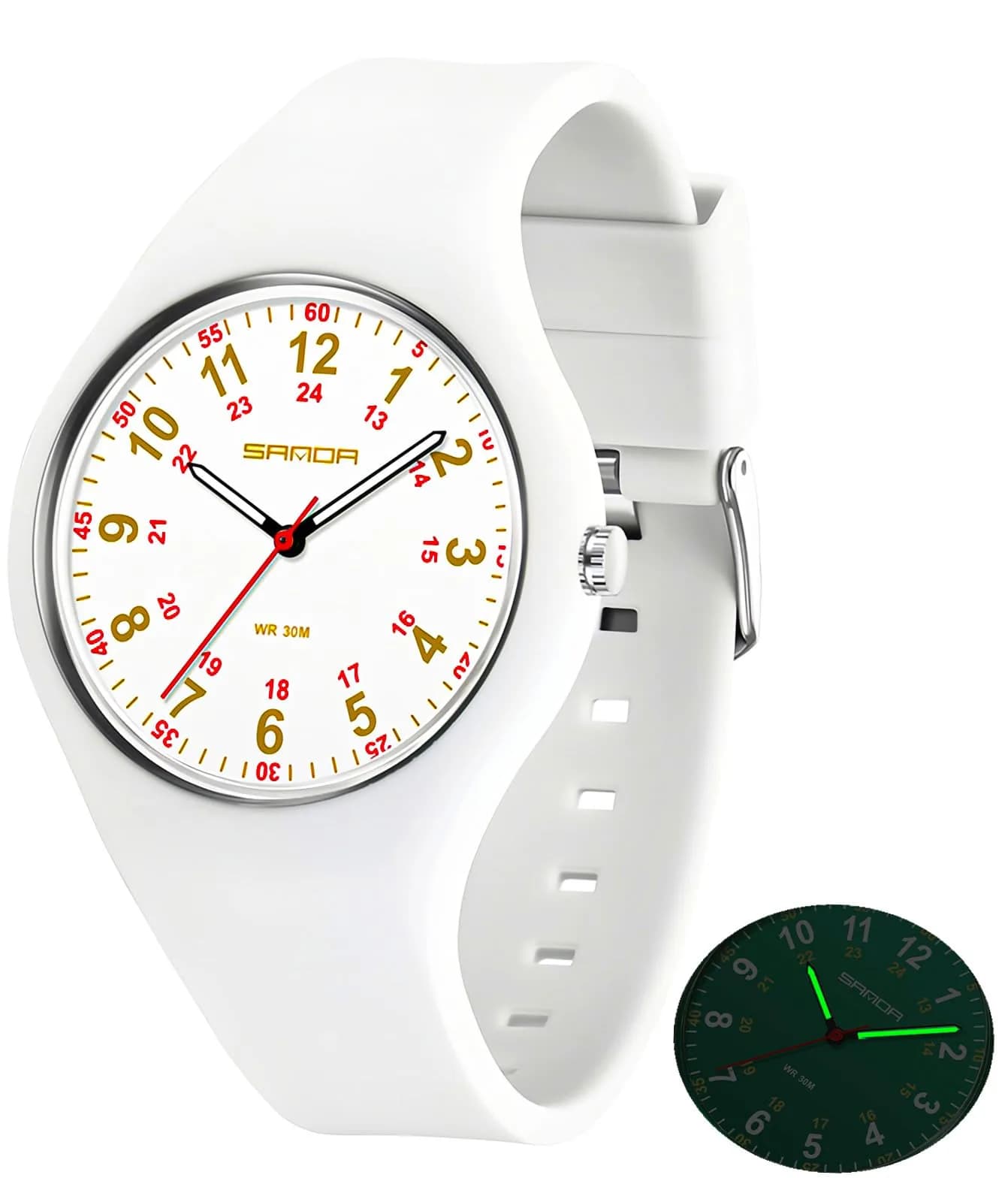 MASTOP Nurse Doctor Student Watch for Women and Men Waterproof Sports Watch with Easy-to-Read Luminous Dial 24-Hour Format Soft Silicone Strap (White Rose Gold) | Waterproof 3ATM — White Rose Gold