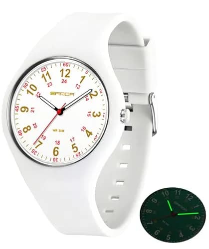 MASTOP Nurse Doctor Student Watch for Women and Men Waterproof Sports Watch with Easy-to-Read Luminous Dial 24-Hour Format Soft Silicone Strap (White Rose Gold) | Waterproof 3ATM thumbnail 1