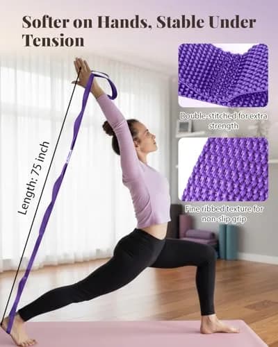Trideer Stretching Strap with Loops & Leg Lifter, Non-Elastic PT-Style Physical Therapy Strap for Knee Rehab, Hamstring, Calf & Back Stretcher Mobility, Hip, Shoulder & Yoga (75 inch) thumbnail 4