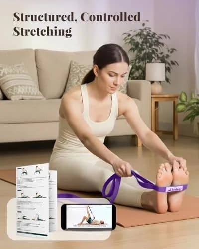 Trideer Stretching Strap with Loops & Leg Lifter, Non-Elastic PT-Style Physical Therapy Strap for Knee Rehab, Hamstring, Calf & Back Stretcher Mobility, Hip, Shoulder & Yoga (75 inch) thumbnail 6