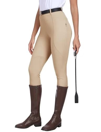 MoFiz Women's Horse Riding Pants with Zipper Pockets | Full Seat Silicone Grip Breeches for Women Light Khaki M thumbnail 2