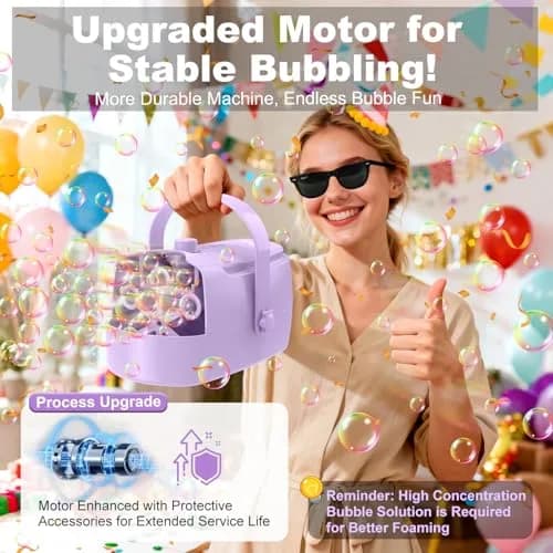 Zerhunt Automatic Bubble Machine Purple | 18000+ Bubbles/Min, Dual Power, Portable thumbnail 7