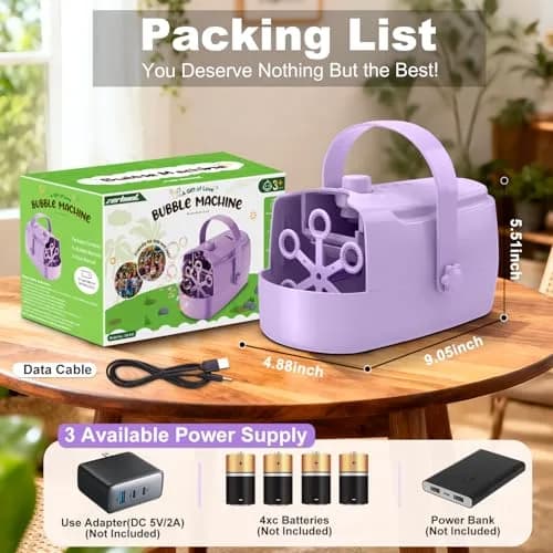 Zerhunt Automatic Bubble Machine Purple | 18000+ Bubbles/Min, Dual Power, Portable thumbnail 8