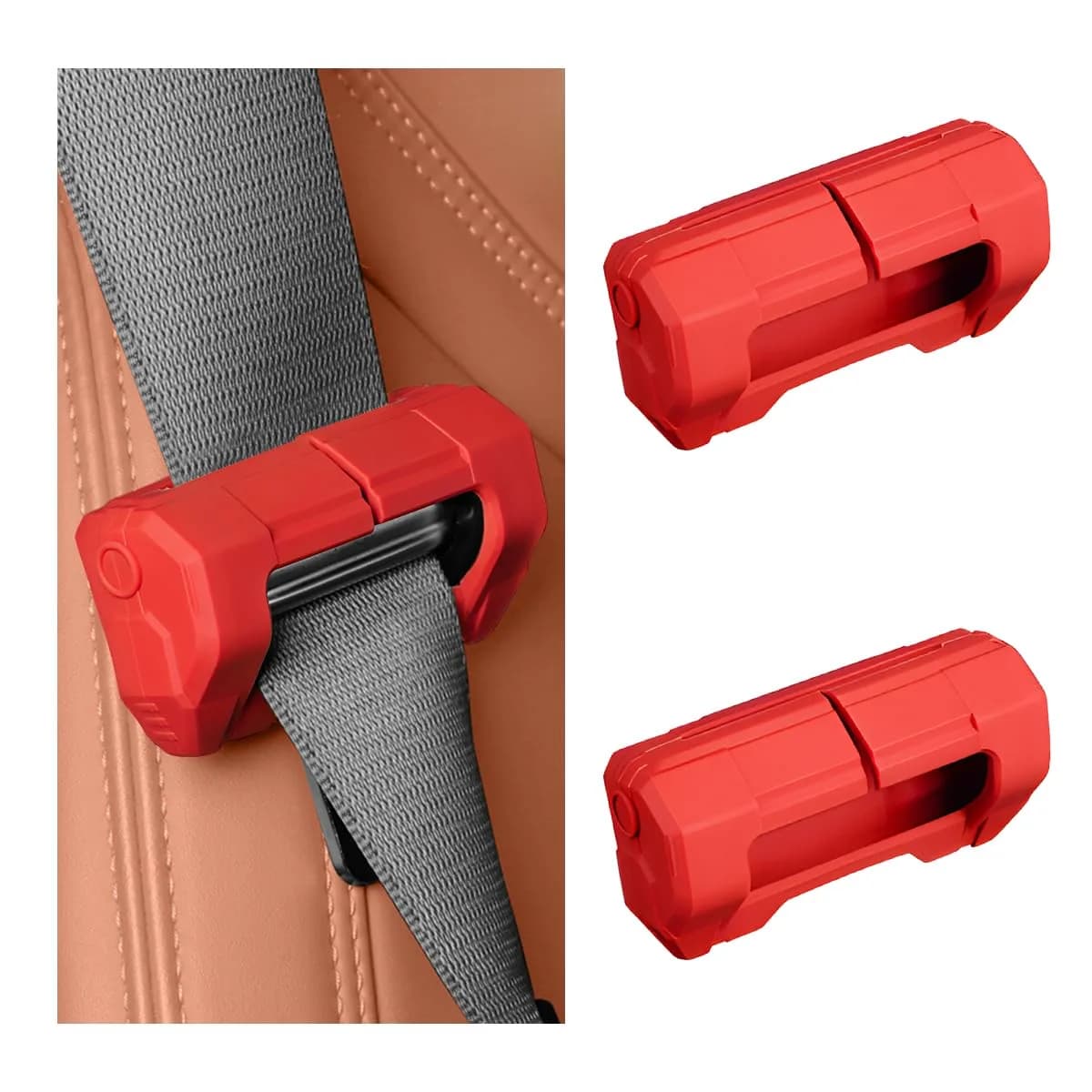 DXNQ Car Seat Belt Buckle Covers 2PCS | Anti-Scratch Silicone Protector for SUV, Van, Truck (Red)