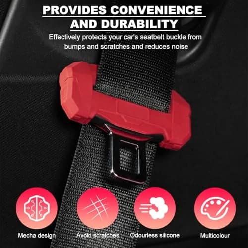 DXNQ Car Seat Belt Buckle Covers 2PCS | Anti-Scratch Silicone Protector for SUV, Van, Truck (Red) thumbnail 4
