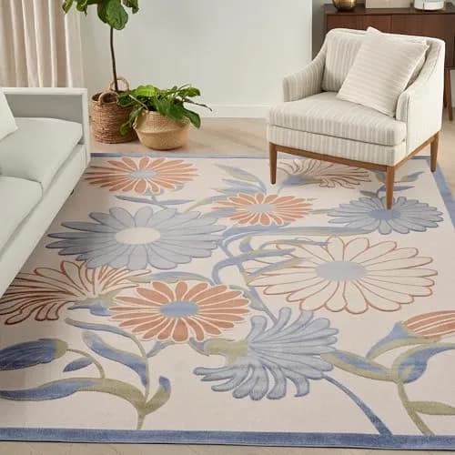 Nourison Area Rug 9' x 12' Beige Multicolor | Easy Clean, Non Shedding thumbnail 5