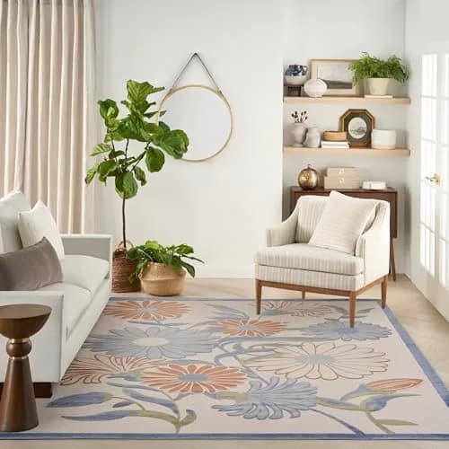 Nourison Area Rug 9' x 12' Beige Multicolor | Easy Clean, Non Shedding thumbnail 2