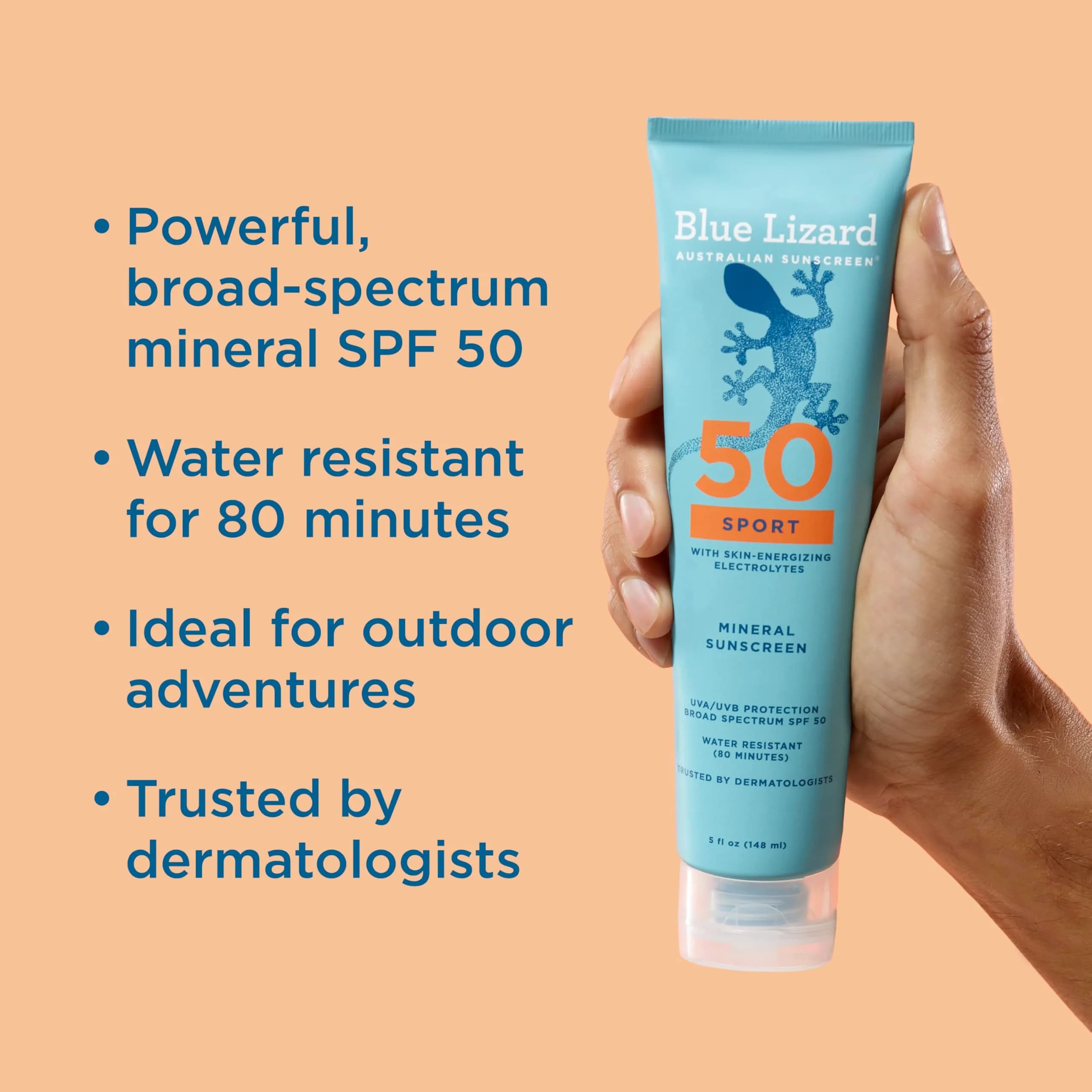Blue Lizard Sport Mineral SPF 50 Lotion, Fragrance-Free, Vegan, 5 fl oz (148 ml) | Mineral Sunscreen for Athletes - view 2