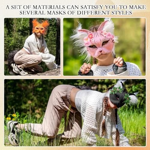 Seenelling 31 Pcs DIY Therian Mask Kit | Blank Cat Mask for Cosplay & Parties thumbnail 6