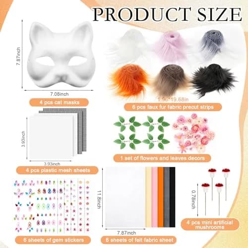 Seenelling 31 Pcs DIY Therian Mask Kit | Blank Cat Mask for Cosplay & Parties thumbnail 2