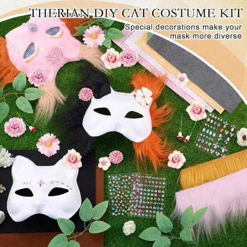Seenelling 31 Pcs DIY Therian Mask Kit | Blank Cat Mask for Cosplay & Parties thumbnail 3