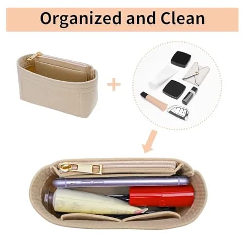 LOUKAYCCI Purse Organizer Insert for Longchamp Le Pliage Mini Bag | Felt Organizer with Zipper, Beige (15.2 cm x 5.1 cm x 8.1 cm) thumbnail 6