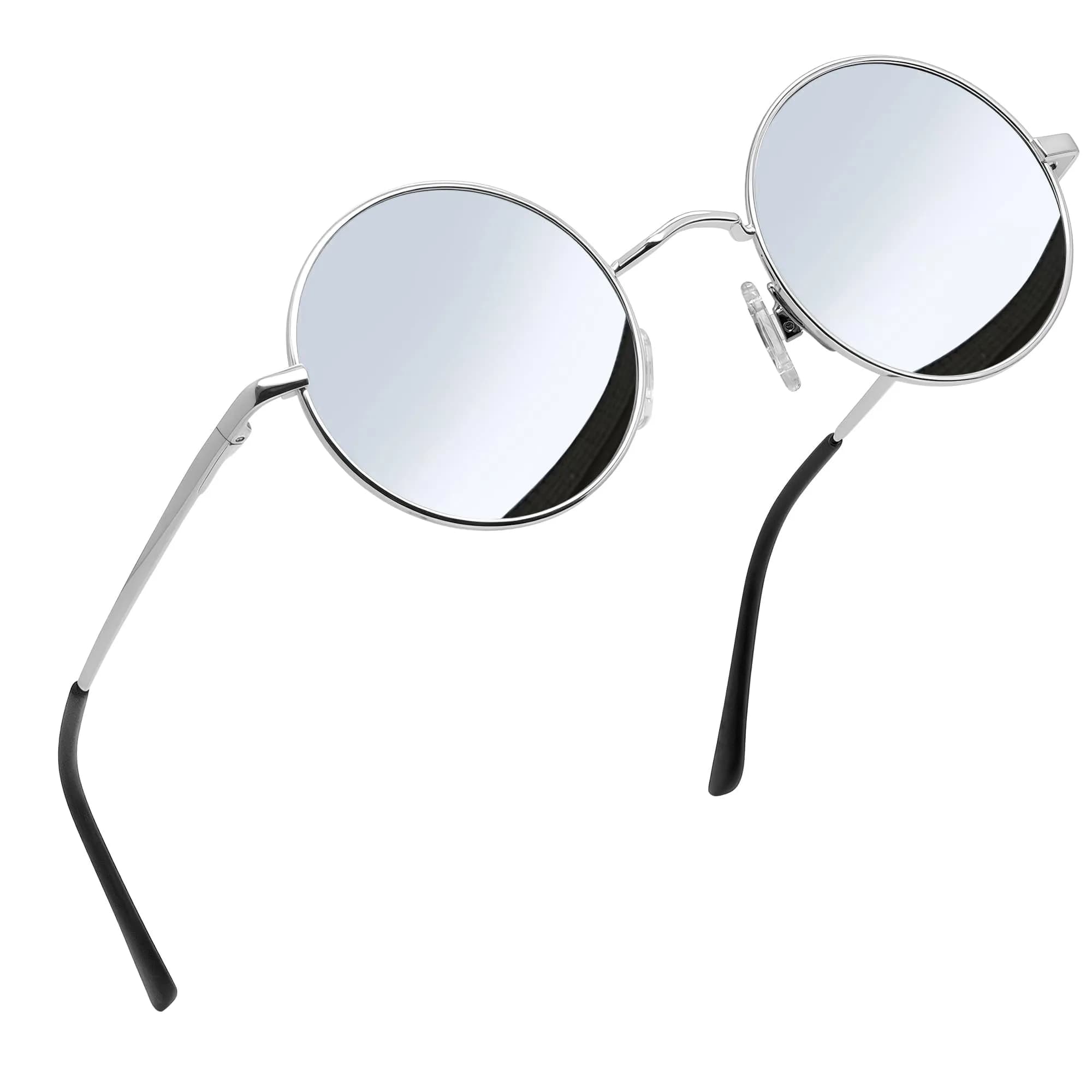 Joopin Small Round A09-Silver Frame Mirrored Sunglasses | Polarized UV400 Protection - main product image