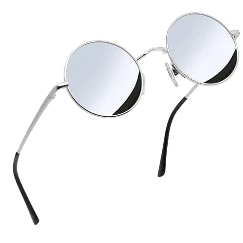 Joopin Small Round Silver Sunglasses Reflective UV400 Polarized Shades for Men Women thumbnail 1