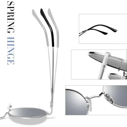 Joopin Small Round Silver Sunglasses Reflective UV400 Polarized Shades for Men Women thumbnail 4