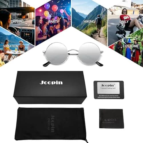 Joopin Small Round Silver Sunglasses Reflective UV400 Polarized Shades for Men Women thumbnail 6