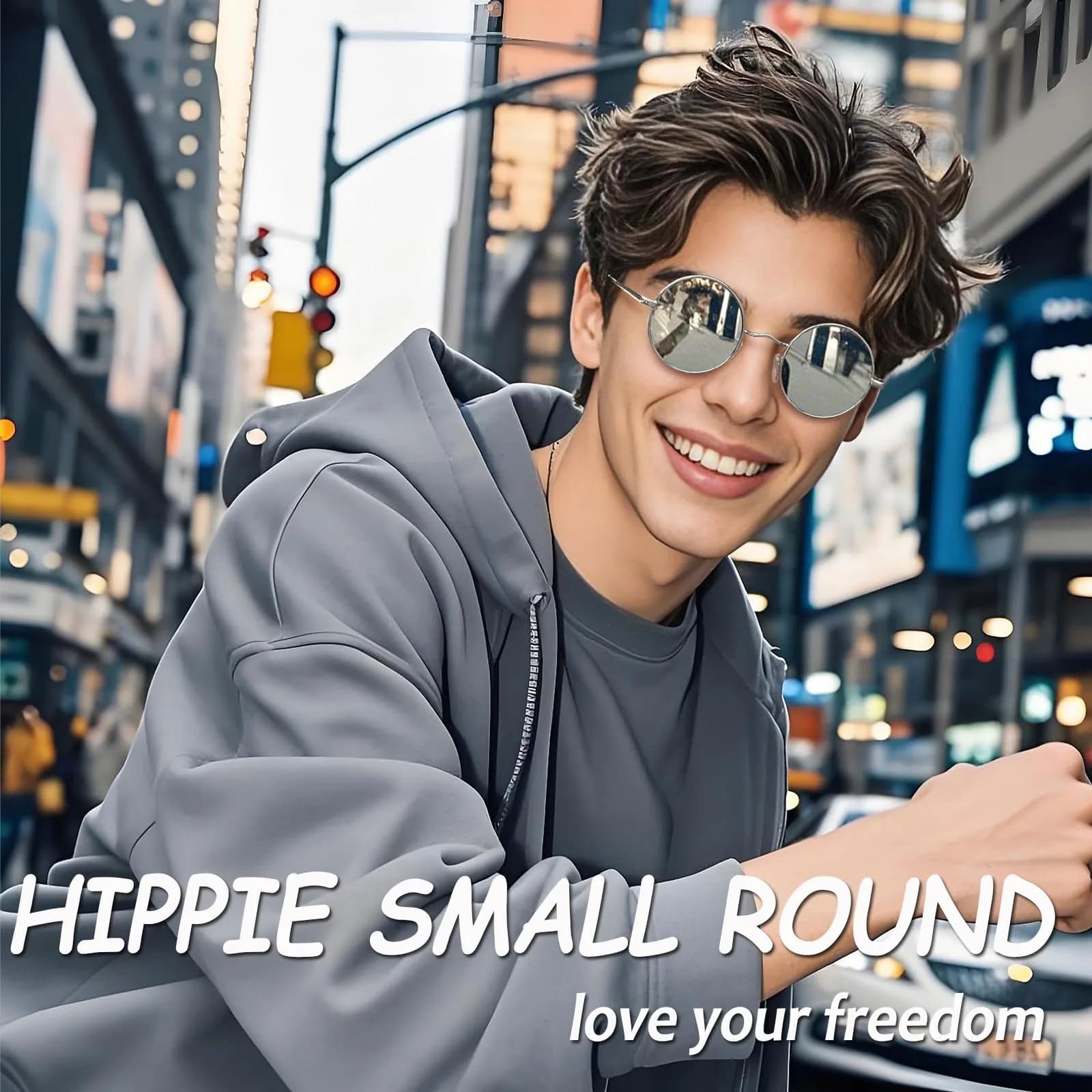 Joopin Small Round A09-Silver Frame Mirrored Sunglasses | Polarized UV400 Protection - view 2