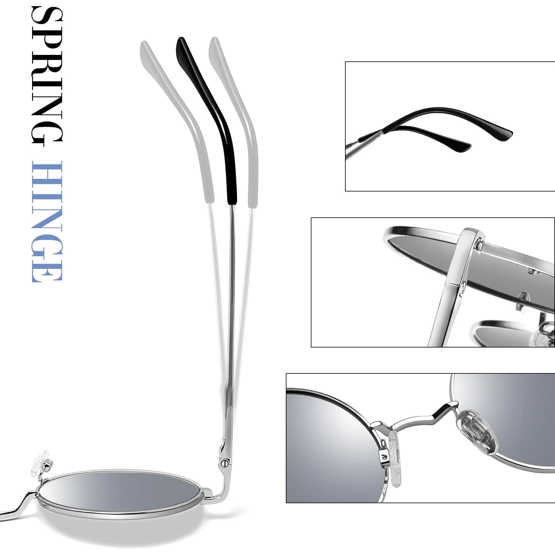 Joopin Small Round A09-Silver Frame Mirrored Sunglasses | Polarized UV400 Protection - view 4
