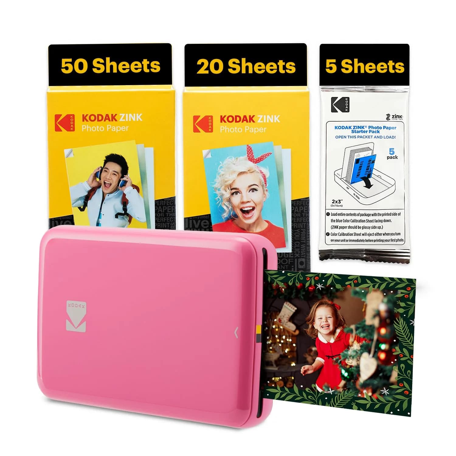 Kodak Step Instant Smartphone Photo Printer - 75 Sheets Bundle, Pink | Bluetooth & NFC Connectivity - main product image