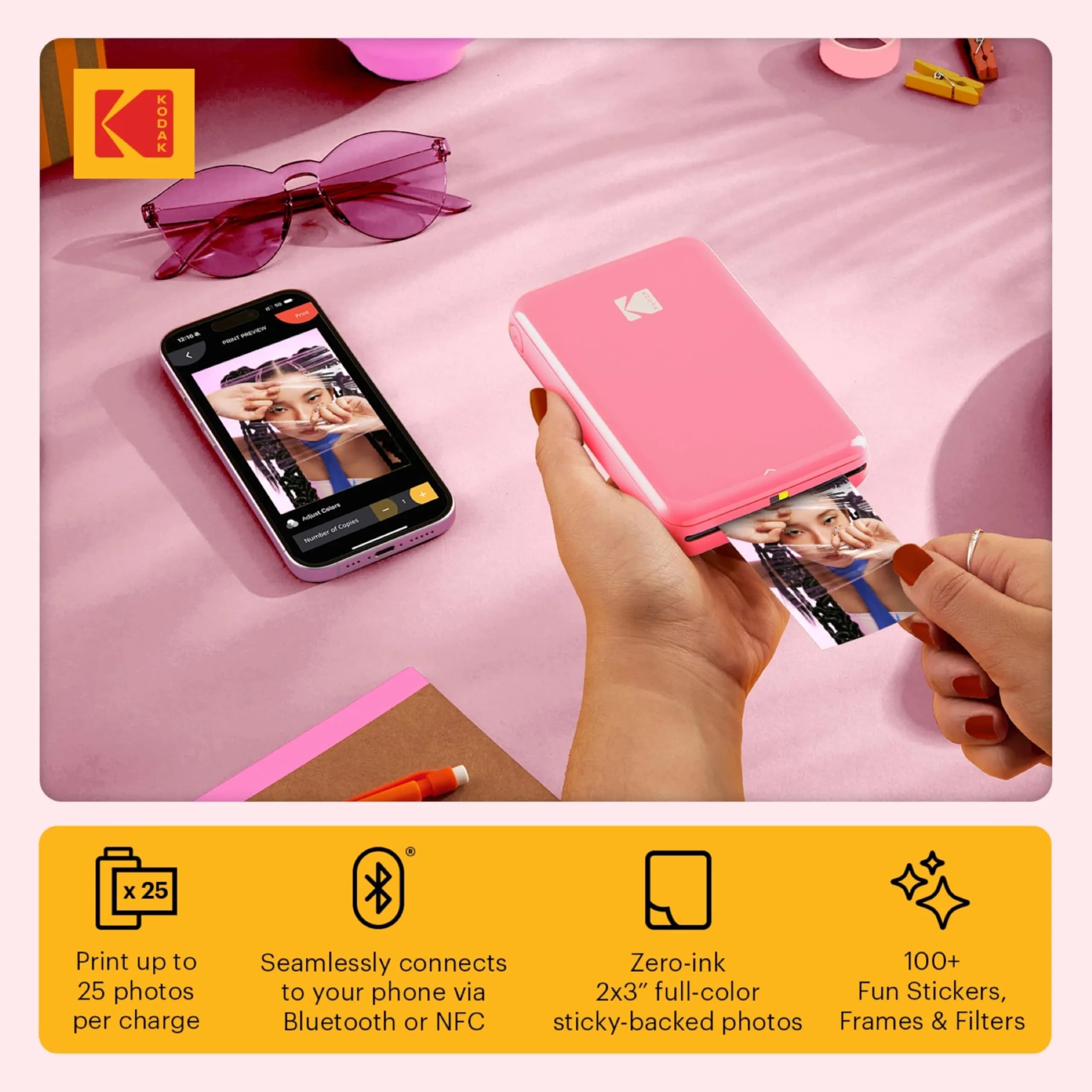 Kodak Step Instant Smartphone Photo Printer - 75 Sheets Bundle, Pink | Bluetooth & NFC Connectivity - view 2