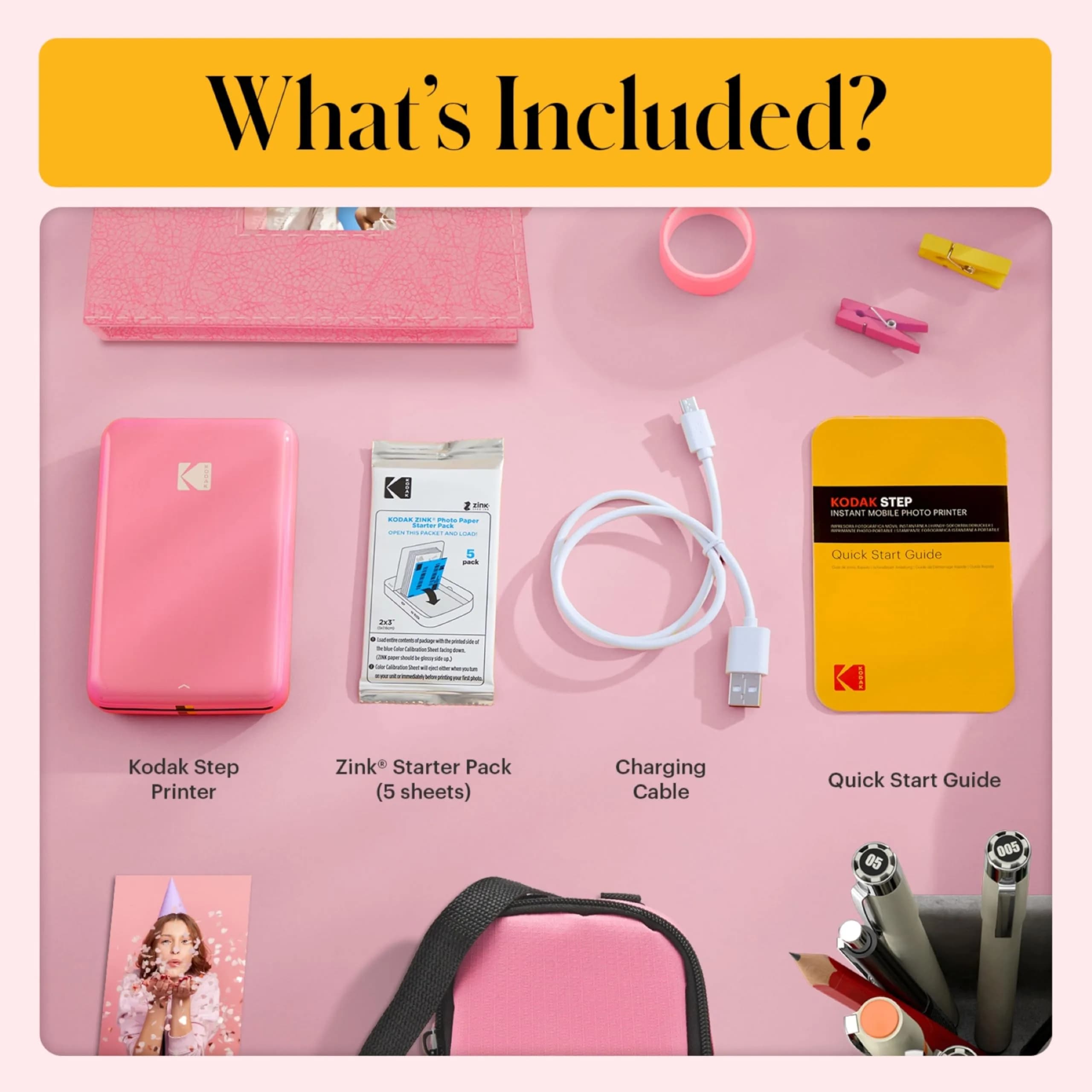 Kodak Step Instant Smartphone Photo Printer - 75 Sheets Bundle, Pink | Bluetooth & NFC Connectivity - view 3
