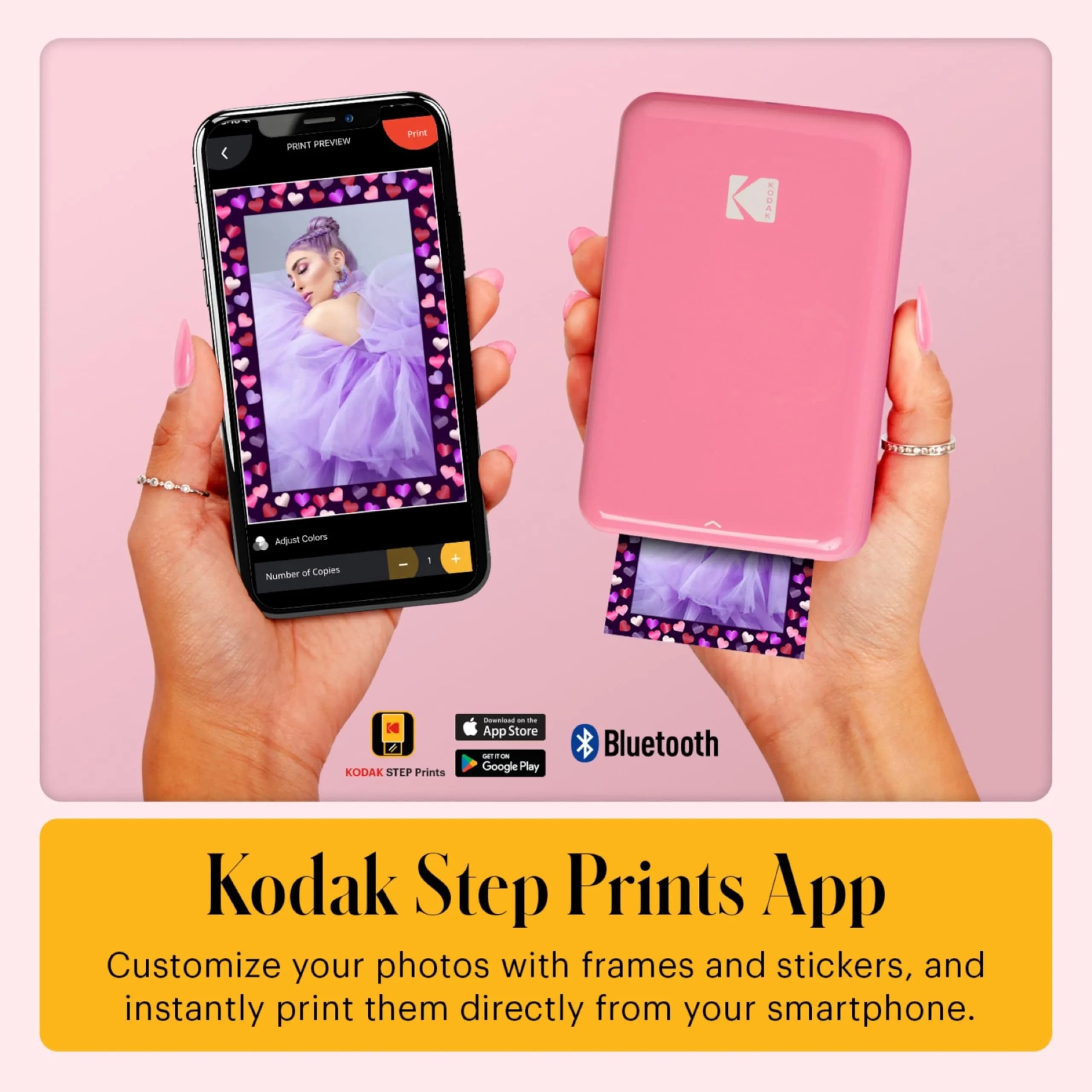 Kodak Step Instant Smartphone Photo Printer - 75 Sheets Bundle, Pink | Bluetooth & NFC Connectivity - view 4