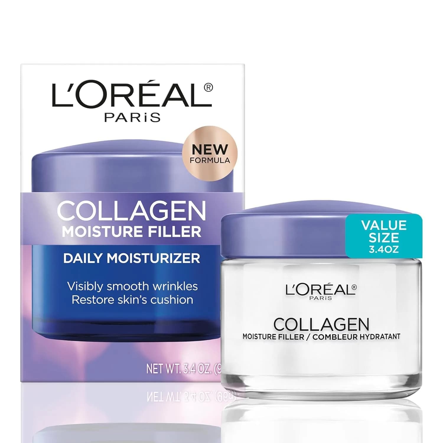 L'Oreal Paris Collagen Moisture Filler Face Cream 94.4g (3.4 Oz) | Hydrates for 48 Hours — White