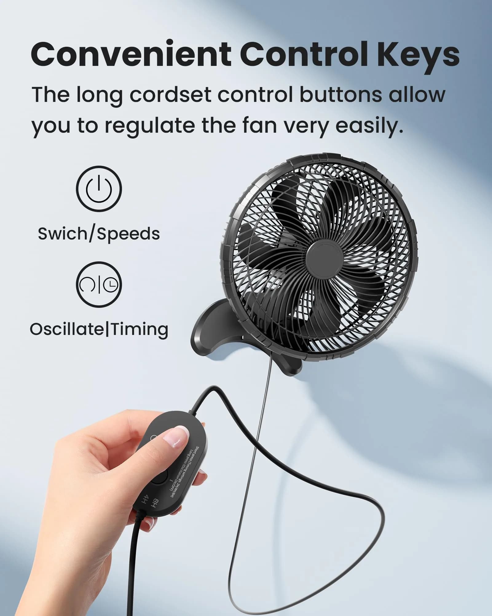 Koonie 12-Inch Wall Mount Fan with Timer & Remote | 35dB Quiet Operation, 2.54 kg (5.66 lb) - view 6