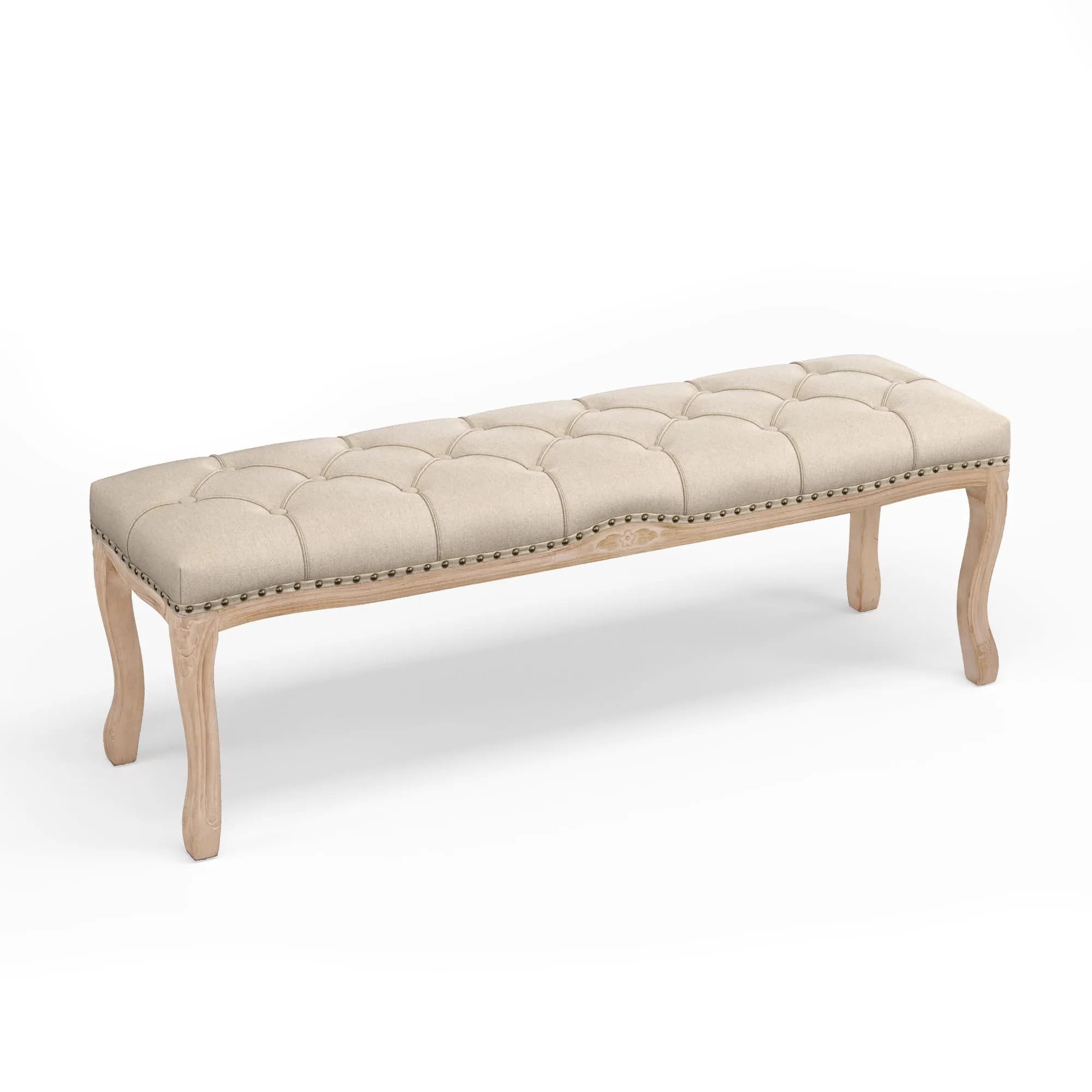 Cozyman Bedroom Bench, French Vintage Tufted Linen 52.5" | Elegant Upholstered End of Bed Ottoman