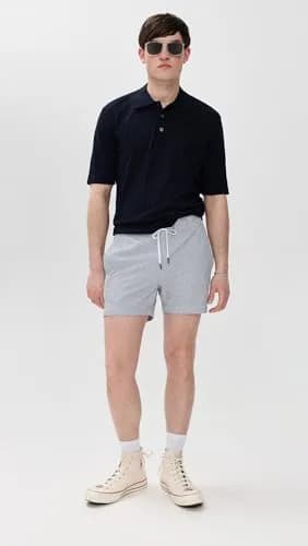 Onia Men's Standard Charles 5" Swim Trunk, DEEP Navy/White | Quick-Dry Cotton Nylon Blend thumbnail 5