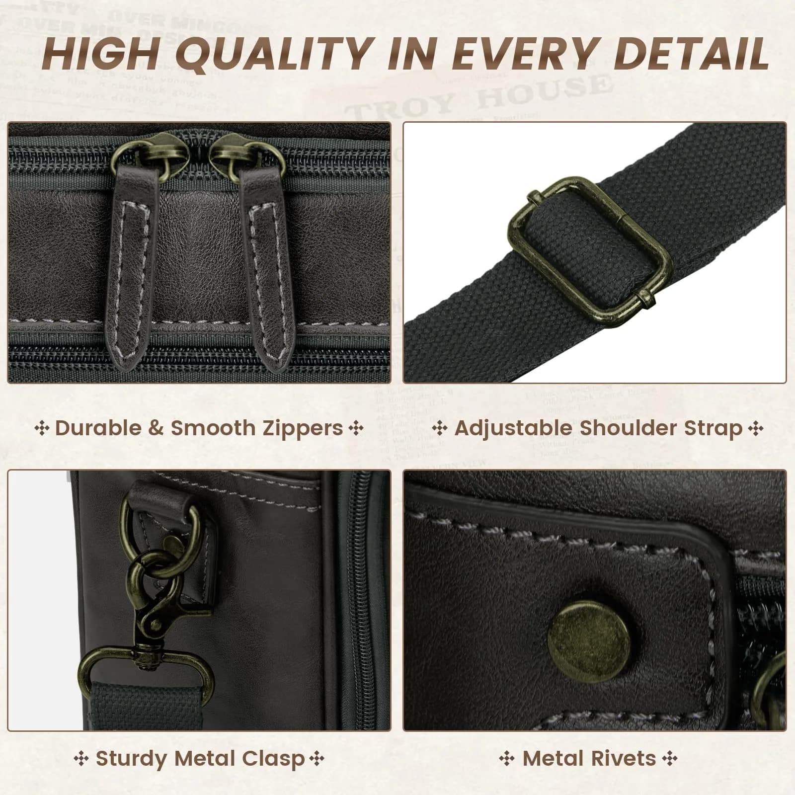 RAINSMORE Men's Leather Laptop Bag 16 Inch Vintage Messenger Satchel Bag | Water-Resistant Business Briefcase for Men - view 5