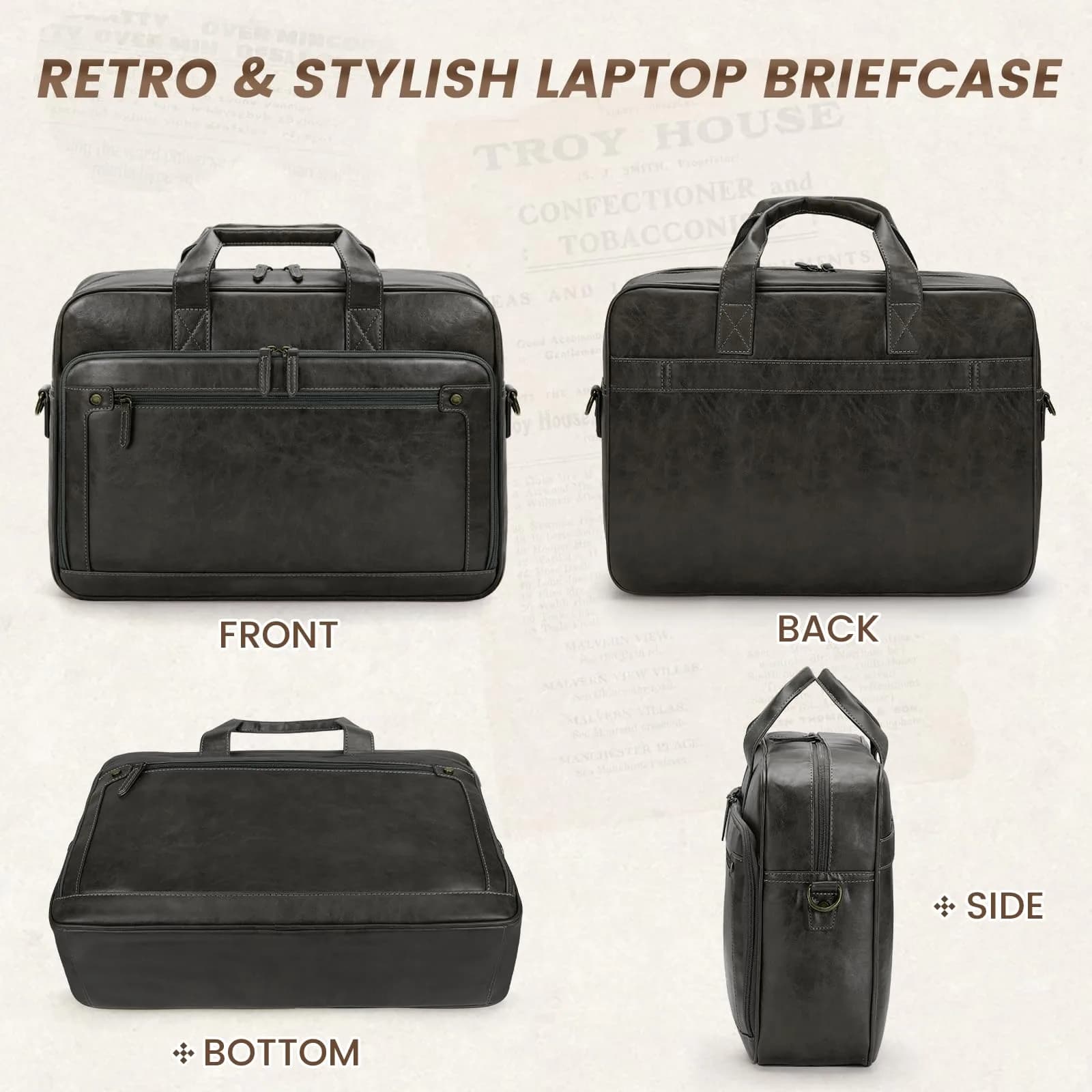 RAINSMORE Men's Leather Laptop Bag 16 Inch Vintage Messenger Satchel Bag | Water-Resistant Business Briefcase for Men - view 7
