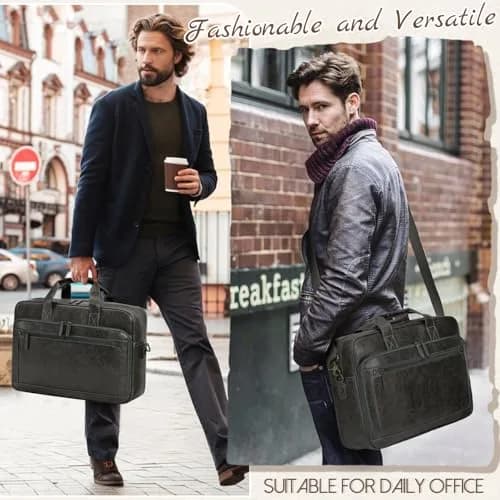 RAINSMORE Men's Leather Laptop Bag 16 Inch Vintage Messenger Satchel Bag | Water-Resistant Business Briefcase for Men thumbnail 2