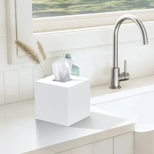 PITBVO Matte White Square Acrylic Tissue Box Cover 14cm (5.5") | Premium 5MM Acrylic for Home & Office thumbnail 4