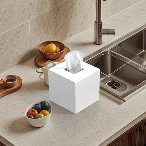 PITBVO Matte White Square Acrylic Tissue Box Cover 14cm (5.5") | Premium 5MM Acrylic for Home & Office thumbnail 2