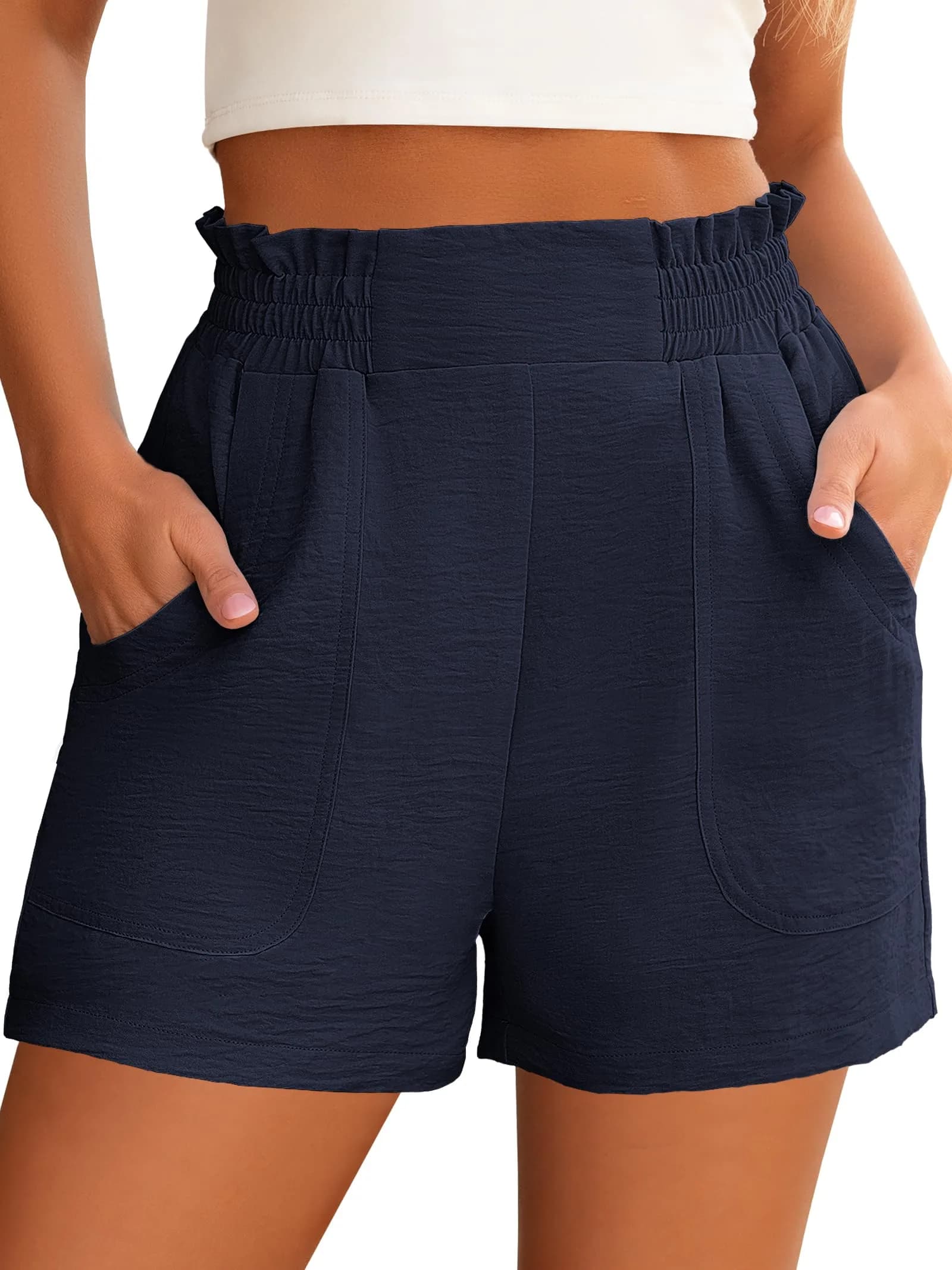 ANRABESS Shorts for Women Summer Casual High Waisted Wide Leg Navy | Comfortable & Stylish Fit — Navy